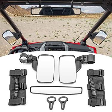 Imagem de Dasen Espelho retrovisor convexo UTV espelhos centrais laterais com conjunto de alça de apoio para suporte de barra de rolo de 3,8 cm fit Yamaha Viking Wolverine YXZ fit Ace Rhino