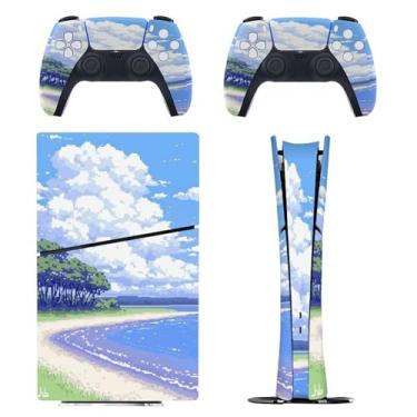 Imagem de Skin for PS5 Slim Digital Edition, capa adesiva para console e controle PlayStation 5, película protetora removível fácil de envolver acessórios para jogos, decalque capa completa - praia