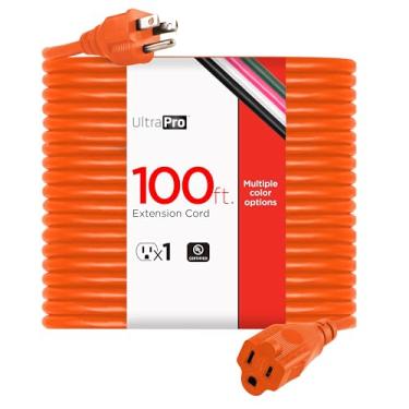 Imagem de UltraPro Extensão GE de 30 metros, resistente, 16 AWG, uso interno/externo, cabo de alimentação extra longo, certificação UL, laranja, 51923, 30 m, 30 pés