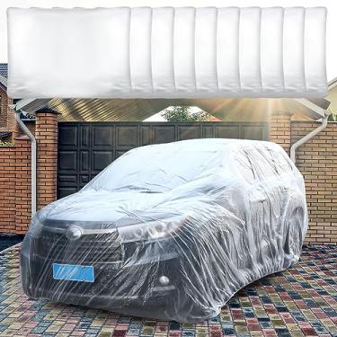 Imagem de BBTO 10 peças de capa de carro de plástico de 4,8 x 7,5 m, capa de carro transparente descartável universal com faixa elástica à prova d'água, à prova de poeira, capa protetora de carro transparente para SUV Sedan a maioria dos carros