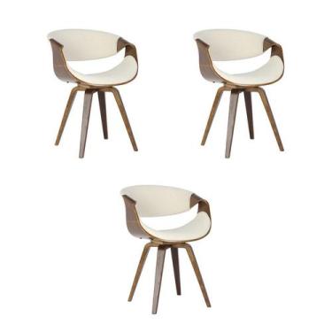 Imagem de Kit 3 Cadeiras Jantar Nicole Linho Creme - Rivatti