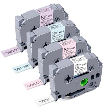 Imagem de Womiten 4PK Fita Tz 12 mm 0,47 laminada compatível com Brother Label Maker Tape 12 mm 0,47, 1/5.1 cm x 8 m, para P Touch PTD210 PTD200 PT-D220 PTH100 PTH110