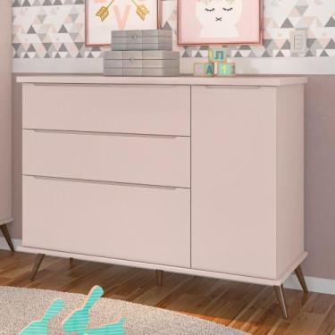 Imagem de Cômoda Infantil 3 Gavetas 1 Porta 100 MDF Melinda Phoenix Baby, Rose