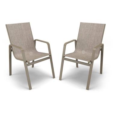 Imagem de Kit 2 Cadeiras Miami Gourmet Alumínio Fendi Tela Mocca