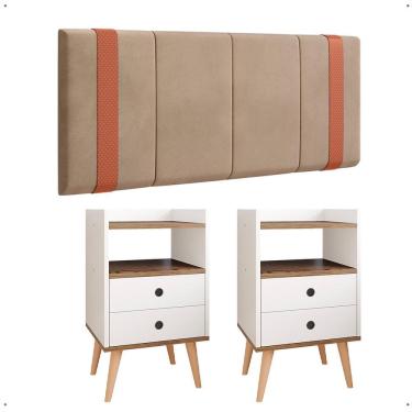 Imagem de Kit Quarto Casal 2 Mesas Cabeceira Nicho Gavetas Painel Protetor Parede Cama Box 1,40 - Lojas RPM