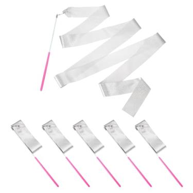 Imagem de PATIKIL Fitas de dança, pacote com 6, flâmulas de dança de ginástica de 78,7 polegadas com varinha antiderrapante para presentes, dança, shows de talentos, bastão girando, prata brilhante