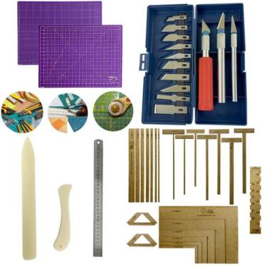 Imagem de Kit Base de Corte 60x45 Gabarito Encadernação Cartonagem Esquadros Est