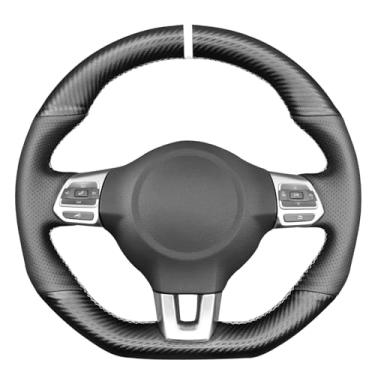 Imagem de MEWANT Capa de volante costurada DIY para Golf 6 (VI) GTI 2009-2014/Polo GTI 2014/Polo (R-Line) 2014/Scirocco 2009-2014/CC (R-Line) 2014-2018/Tiguan (R-Line)