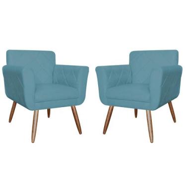 Imagem de Kit Com 2 Poltronas Cadeiras Isabella Estofadas Suede Azul Turquesa - 