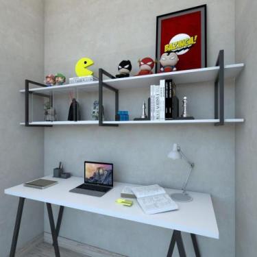 Imagem de Prateleira Industrial livros prateleira de ferro e madeira estante de 