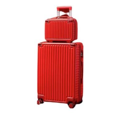 Imagem de Conjunto de 2 peças de mala de viagem ABS + PC com trava de senha, com estojos de cosméticos de 35,5 cm, com rodas giratórias (vermelha 66 cm)