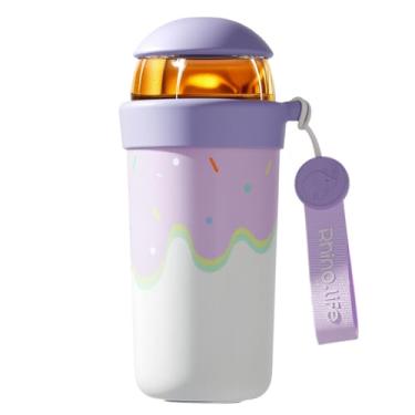 Imagem de Garrafa térmica de 590 ml de largura com isolamento a vácuo com alça de transporte, saquinho de chá de folhas soltas, estilo oceano, garrafa a vácuo de café e frutas (rosa + roxo + branco)