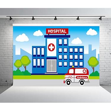 Imagem de BELECO 2,4 x 1,8 m tecido desenho animado hospital fotografia pano de fundo ambulância médica cuidados de saúde escola enfermeira graduação médico enfermeiras decorações de festa crianças estúdio