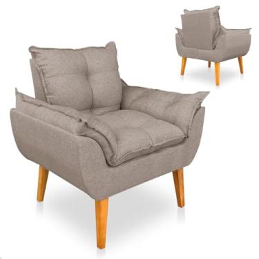 Imagem de Poltrona Decorativa Cadeira Estofada Sala de Estar Quarto Recepção Escritório Luxo Linho (Linho Cappuccino)