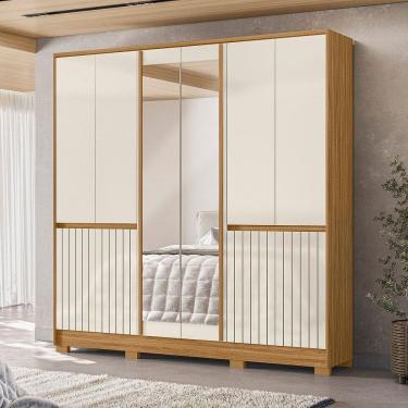 Imagem de Guarda Roupa Alasca 10 Portas 2 Espelhos 4 Gavetas Freijó/Off White