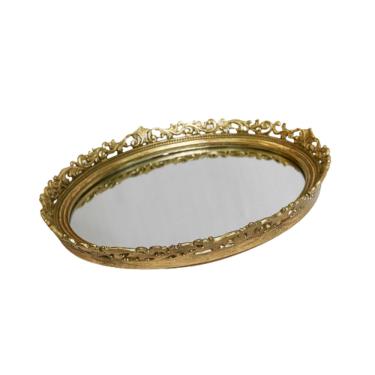 Imagem de Bandeja Resina Dourada Oval com Espelho no Fundo