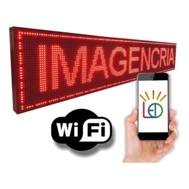 Imagem de Painel LED Vermelho Letreiro Luminoso Digital 130x20 Alto Brilho Wi-Fi