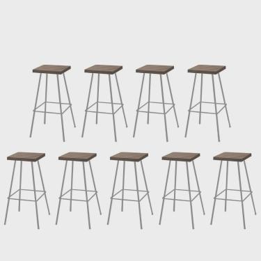 Imagem de Kit 09 Banquetas Alta Eliza 75cm Industrial Para Cozinha Ferro Prata 100% mdf Rústico -...