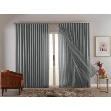 Imagem de Cortina Trilho Suiço Forro com Voil Cinza 6.00 x 2.70