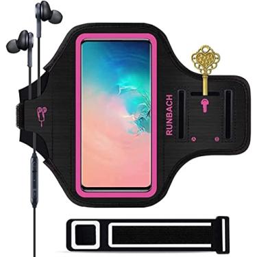 Imagem de Braçadeira para Galaxy S20+/S10+/S9+, braçadeira de corrida à prova de suor, bolsa esportiva para celular, academia, com suporte de toque/chave e compartimento para cartão para Samsung Galaxy S20+/S10+/S9+, rosa