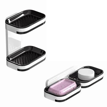 Imagem de Saboneteira Para Banheiro De Parede Adesiva 2 Em 1 - Acessório Para Banheiro Porta Sabão De Plástico Com Suporte