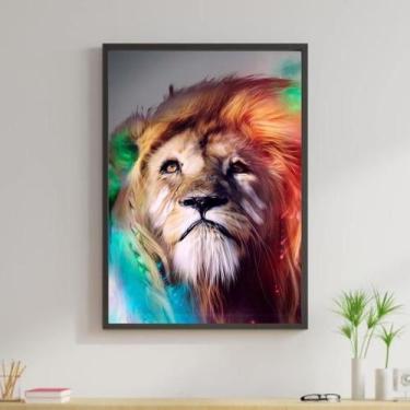 Imagem de Quadro Leão Juba Colorida 45X34Cm Com Vidro Moldura Preta - Quadros On