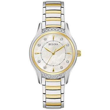 Imagem de Bulova Relógio feminino clássico de quartzo com pulseira de aço inoxidável, dois tons, 15 (modelo: 98R288)