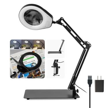 Imagem de OukaiPDOK Lupa 10X Com Luz E Suporte, Luz De Aumento Flexível Regulável Para Artesanato, Lupa Com Iluminação Led, Mãos Livres Para Trabalhos De Perto, Artesanato, Leitura, Pintura, Hobby (Preto-05)