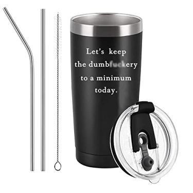 Imagem de Let's Keep The Dumb f To a Minimum Travel Mug Funny Tumbler White Elephant Christmas Gifts for Men Women Boss Coworkers 20 Oz Insulated Stainless Steel Travel Tumbler Black