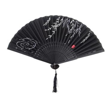 Imagem de Leque De Mão Japonês Bambu Madeira Tecido(Preto Bambu)