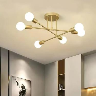Imagem de Lustre Pendente Luminária De Teto 45w Para Sala Jantar Quarto Lines (Dourado)