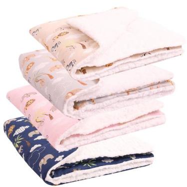 Imagem de Kit Manta com Sherpa Dupla Face para Bebê Safari 04 Peças - Amora Baby