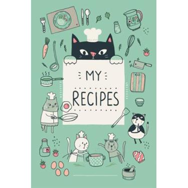 Imagem de Meu livro de receitas com ilustrações fofas de gatinhos (capa verde menta): mantenha suas receitas favoritas neste diário de culinária/caderno (Meu livro de receitas com lindos gatos)