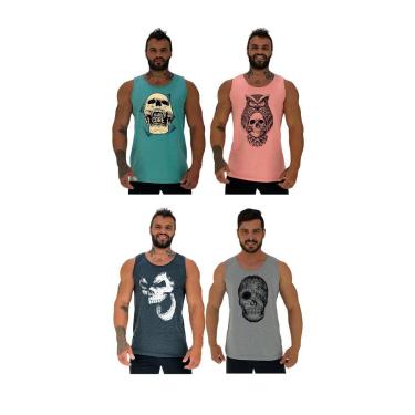 Imagem de Kit 4 Regatas Clássicas MXD Conceito Slim Casual Básico Fitness Estampada-Masculino