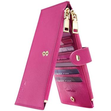 Imagem de Carteira feminina RFID Travelambo Tamanho grande, dobrável, para vários cartões, com zíper, porta-cartões de crédito, Rosa vermelha, one size, Minimalista