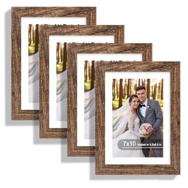 Imagem de Hongkee Conjunto de 4 porta-retratos de 17 x 25 cm, feito de vidro real e moldura marrom rústica - exiba imagem 14 x 21 com tapete ou 17 x 25 sem tapete, foto de 19 x 25 cm para parede ou mesa