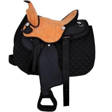 Imagem de Selim de cavalo inglês de camurça sintética australiana com almofada de chifre e sela, tamanho - assento de 40,6 cm disponível.
