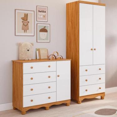 Imagem de Quarto de Bebê Completo Guarda Roupa 2 Portas Cômoda 1 Porta 4 Gavetas
