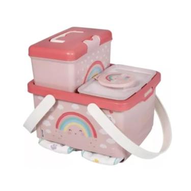 Imagem de Kit Organizador Bebê 3 Peças Plasútil Porta Fraldas E Lenços (Arco-Íris)