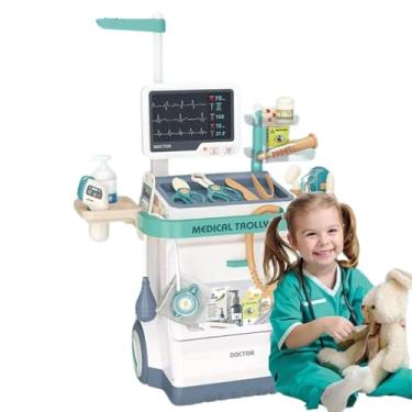 Imagem de Kit Médico Infantil com Carrinho Hospitalar, 26 Peças, Monitor de Sinais Vitais, Altura Ajustável até 115cm