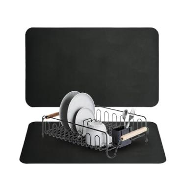 Imagem de Hushtong Tapete De Secagem Louça Para Bancadas Cozinha, Cafeteria, Escorredor Resistente Ao Calor Com Revestimento Borracha Antiderrapante, Drenagem Absorvente Manchas, Preto, 30 Cm X 48
