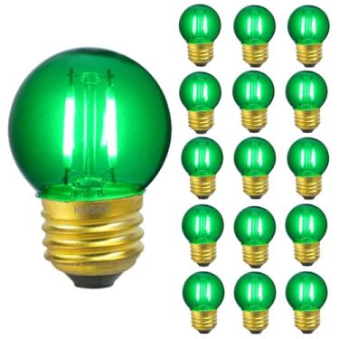 Imagem de MAINDECO Lâmpada Led G40 Verde, Base E26, Mini Globo De 1 W, Baixa Luminosidade, Para Luminárias Pequenas, Letreiros, Cordão Luzes, Pacote Com 15