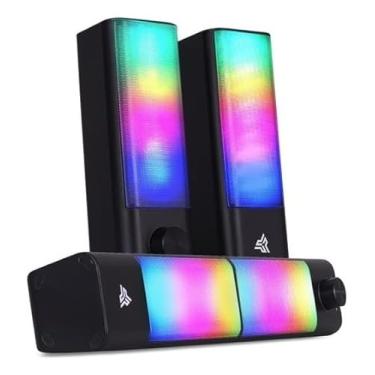 Imagem de Caixa de Som RGB para PC, Mini Soundbar Bluetooth, Alto-falantes Estéreo com Iluminação LED, Preto