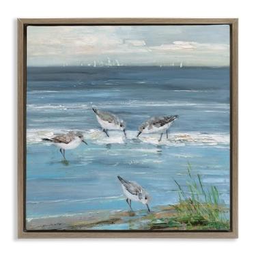 Imagem de Stupell Industries Design de parede em tela flutuante marrom relaxado Sandpipers on Shore por Sally Swatland, 25 x 25