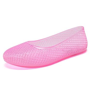 Imagem de Lurnyet Sapatilhas de balé femininas Jelly Mesh transparentes, vazadas, sem cadarço, casuais, bico redondo, Glitter rosa, 35