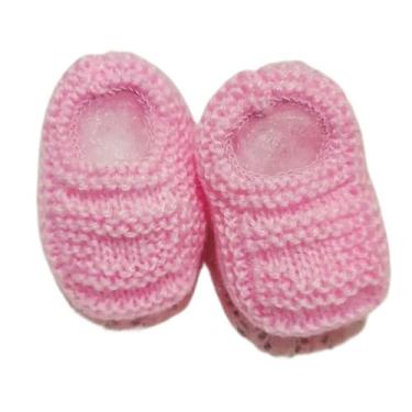 Imagem de Sapatinho de Bebê de Tricô Rosa - 0 a 3 meses 100% Lã Antialérgica