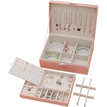 Imagem de Porta Joias Grande Premium com 27 Divisórias, 8x23x17cm, Organizador para Anéis, Colares e Brincos (Rosa)