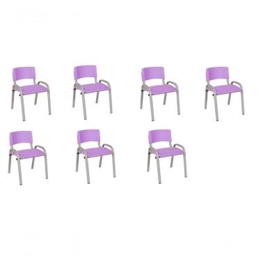 Imagem de Kit 7 Cadeiras Infantil Iso, Escola, Base Cinza- Lilas