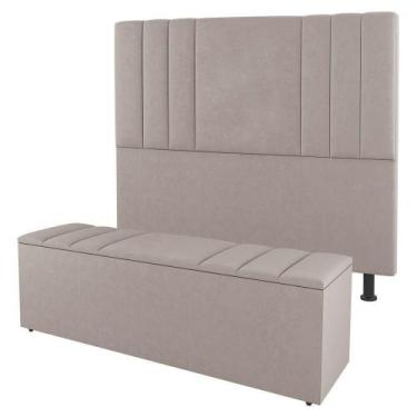 Imagem de Cabeceira E Baú Cama Box Queen Size Grace 160cm Suede Bege - ABMAZA
