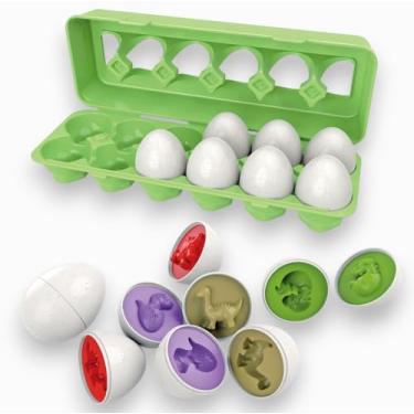 Imagem de Brinquedo Educativo Caixa de Ovos com 12 Peças Colorido para Encaixe (Dinossauros)